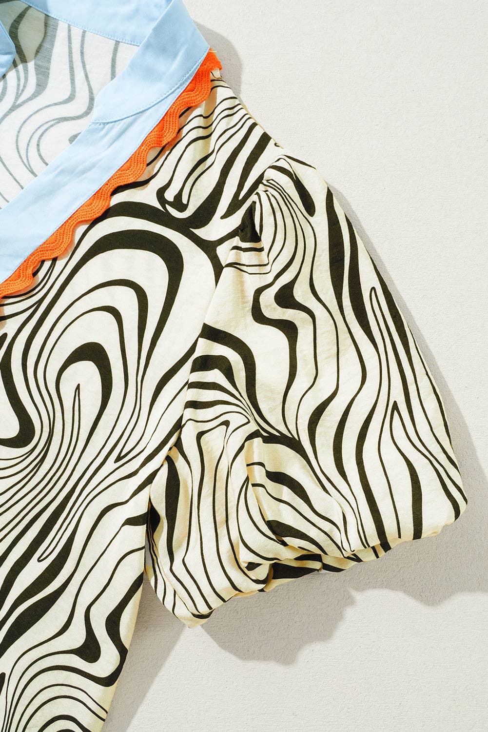 White Zebra Stripe Print V-Neck Shirt