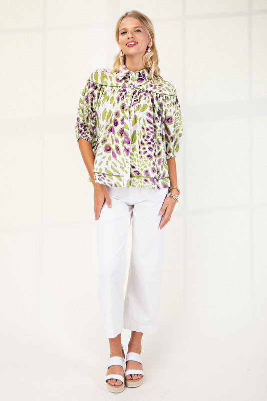 Sage Leopard Print Button Down Shirt