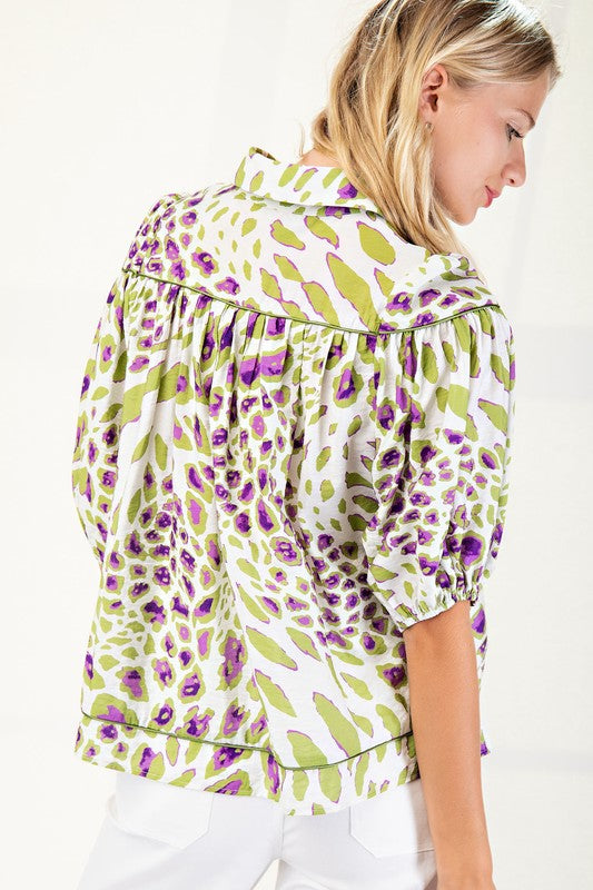 Sage Leopard Print Button Down Shirt