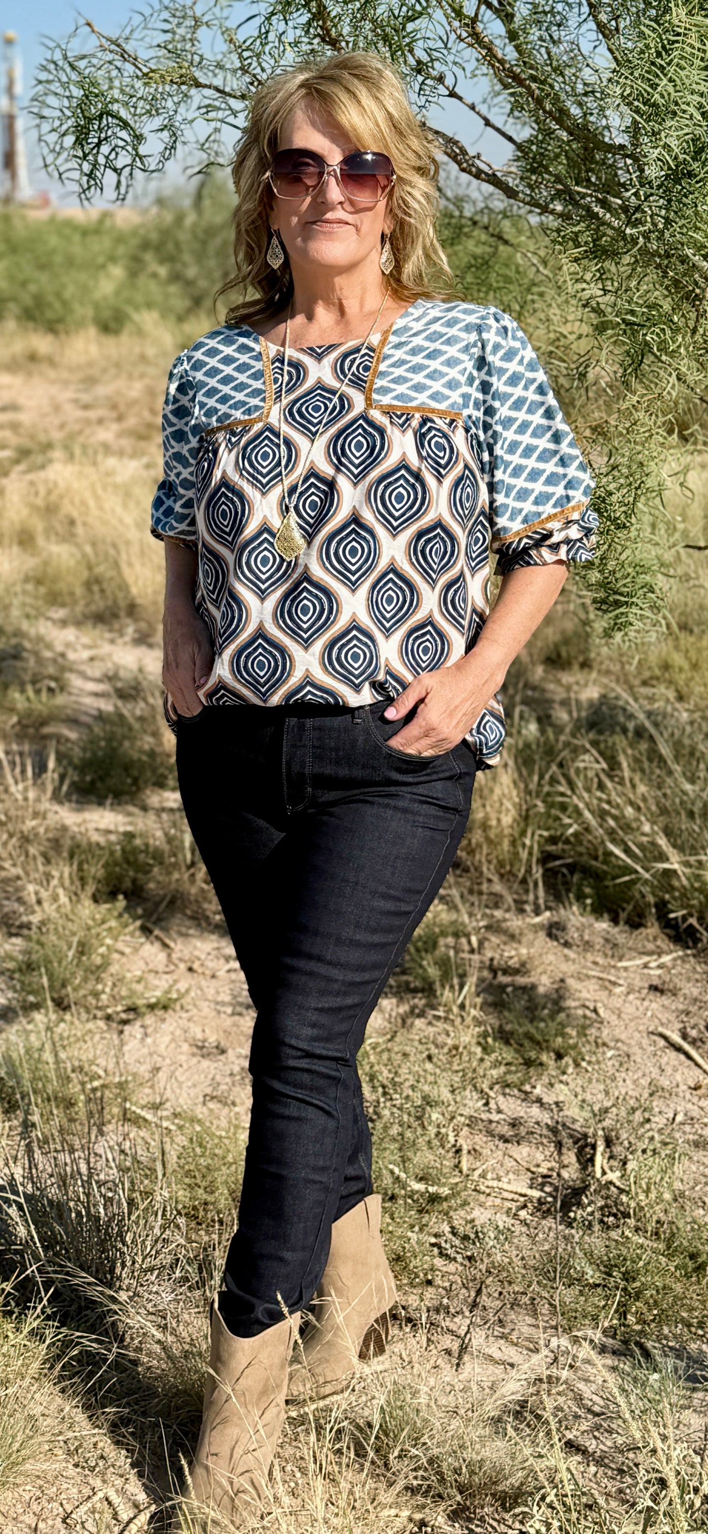 UMGEE-Retro Geometric Print Shirt