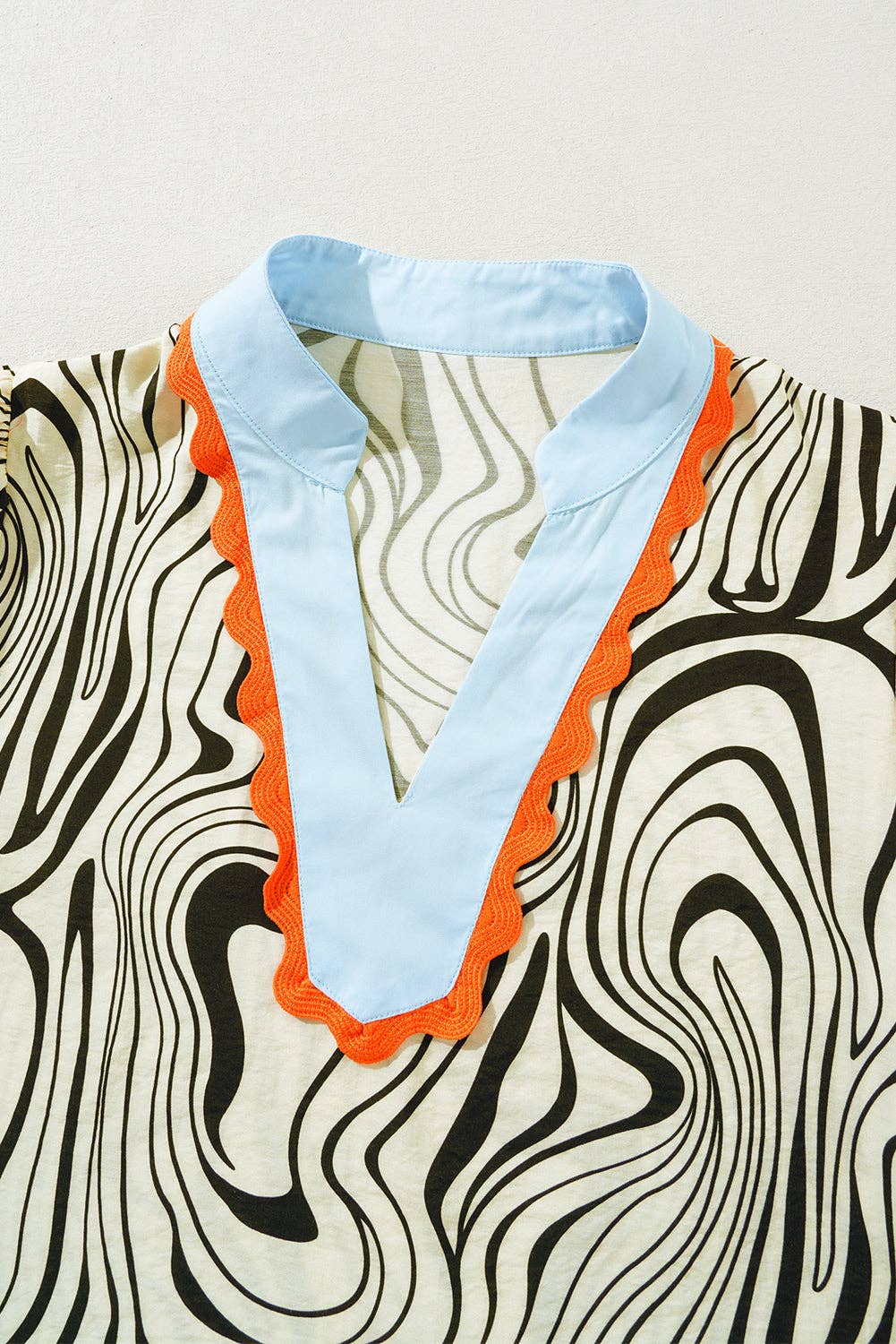 White Zebra Stripe Print V-Neck Shirt