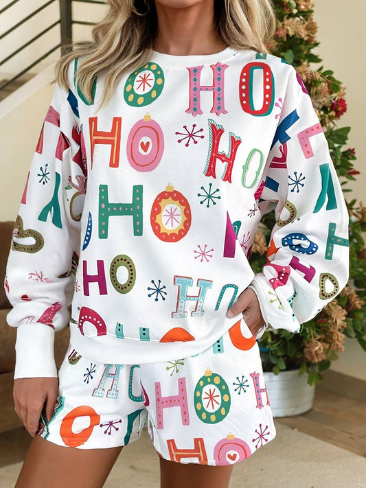 Ho Ho Ho Rhinestone Embellished Letter 2pcs Lounge Set