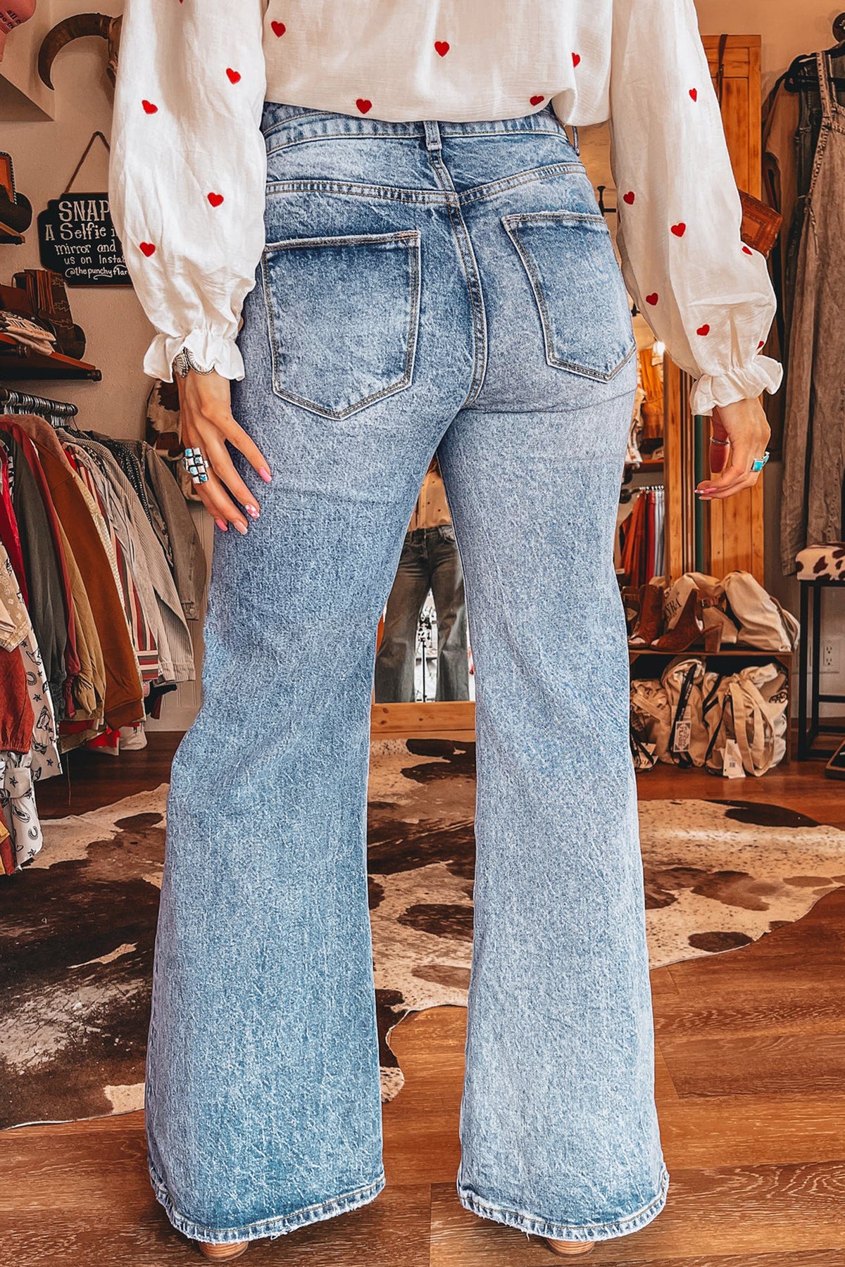 Beau Blue Acid Wash Flare Jeans