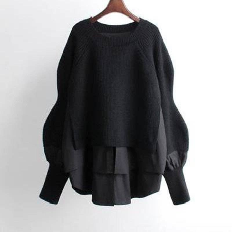 Long Sleeve Crewneck Patchwork Fake-Two Pullover Sweater