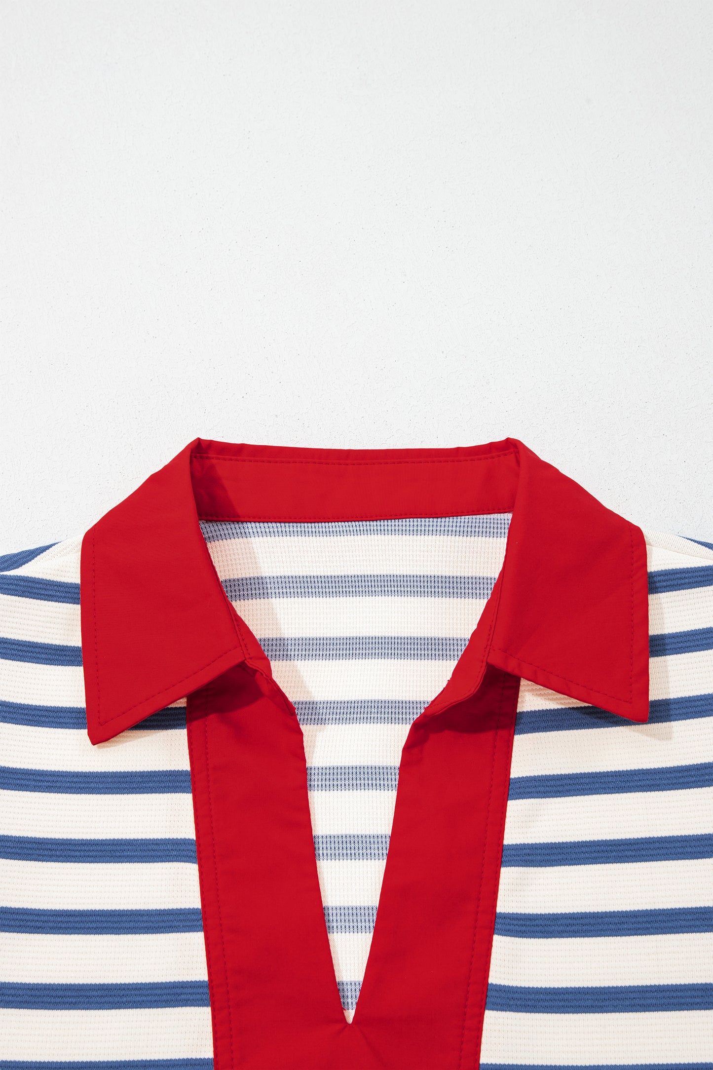 Blue Stripe  Color Block Polo Collar Blouse
