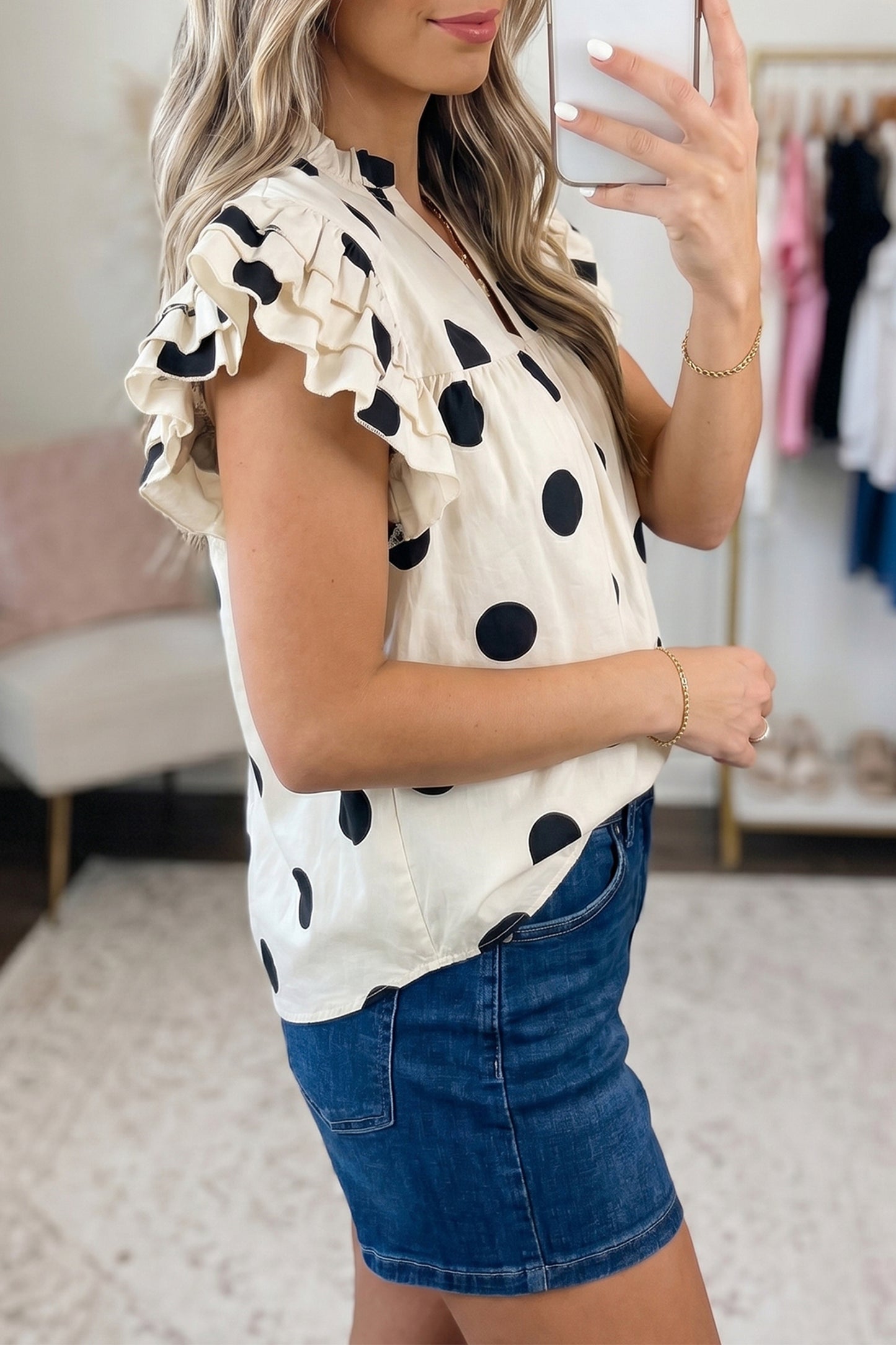 Apricot Casual Polka Dot Blouse