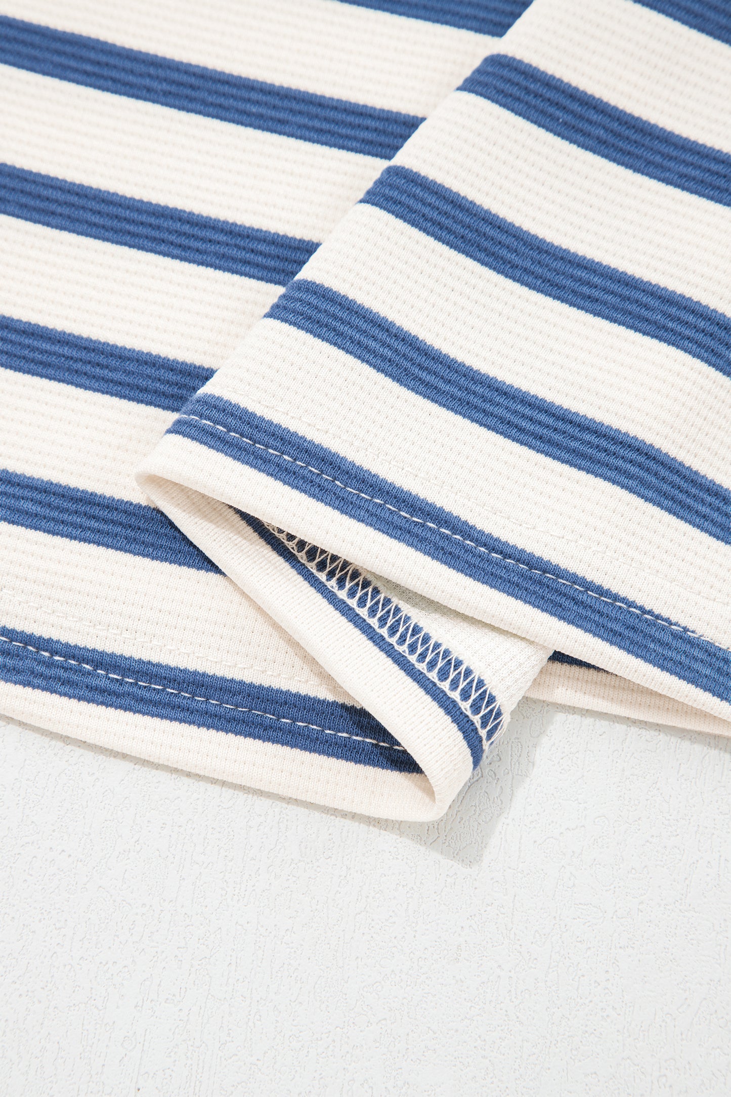 Blue Stripe  Color Block Polo Collar Blouse