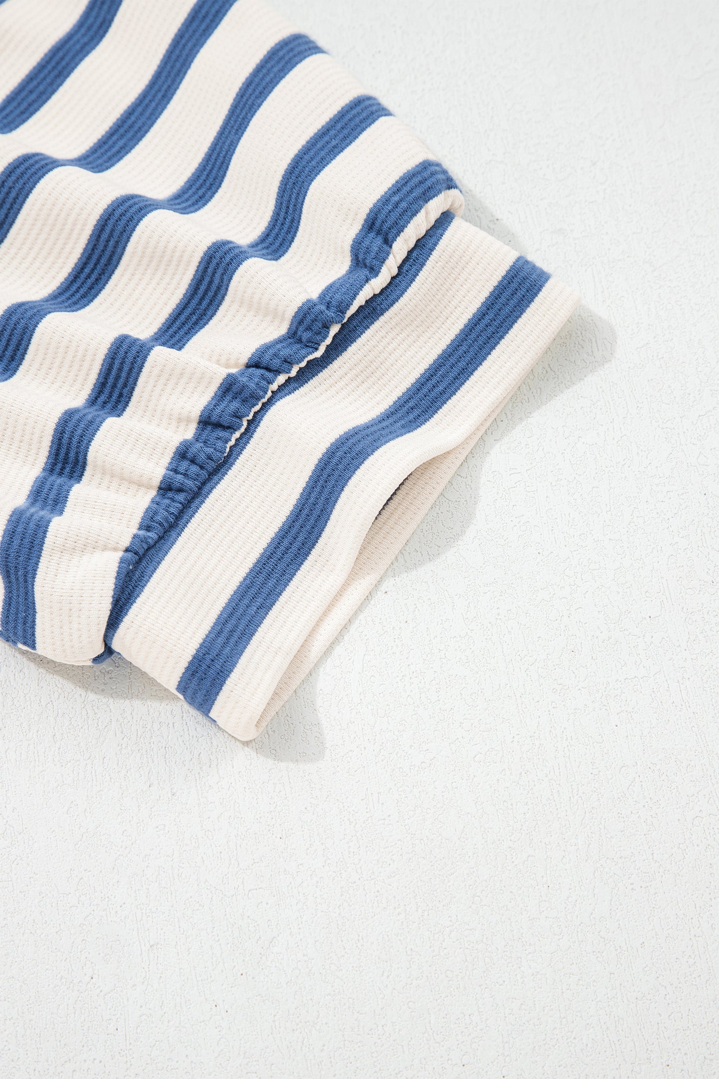 Blue Stripe  Color Block Polo Collar Blouse