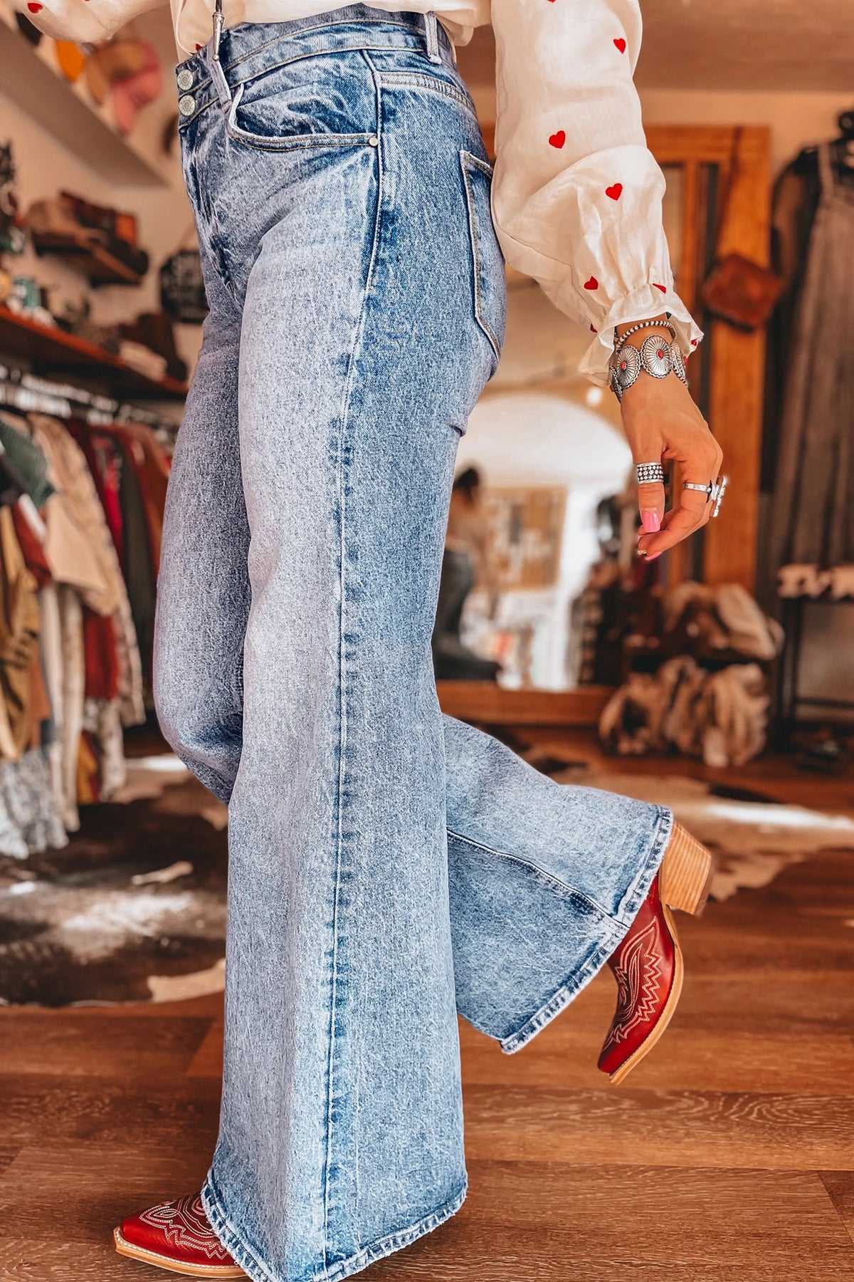 Beau Blue Acid Wash Flare Jeans