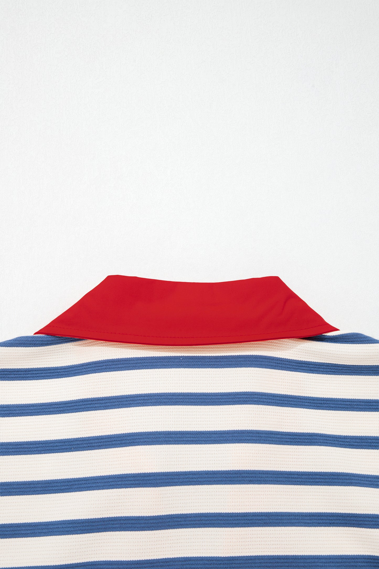 Blue Stripe  Color Block Polo Collar Blouse