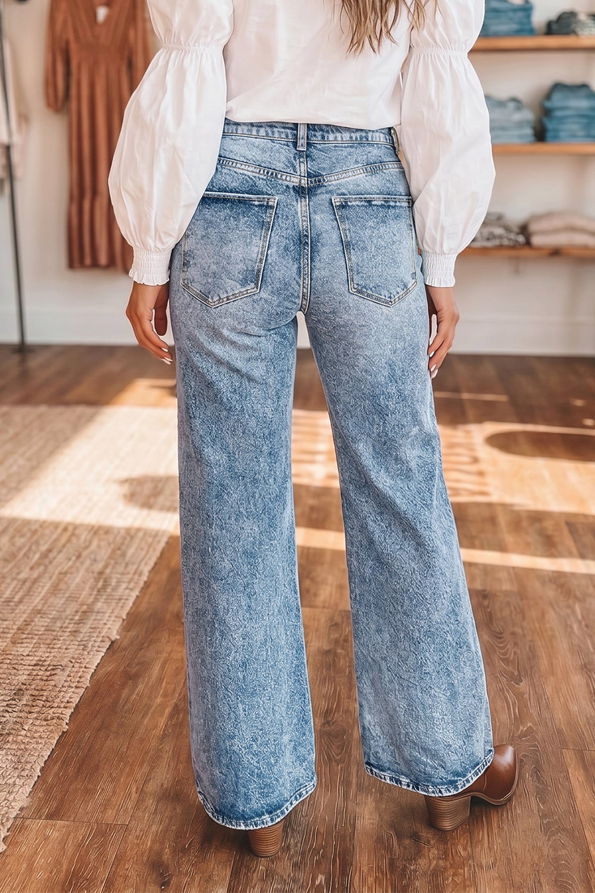 Beau Blue Acid Wash Flare Jeans