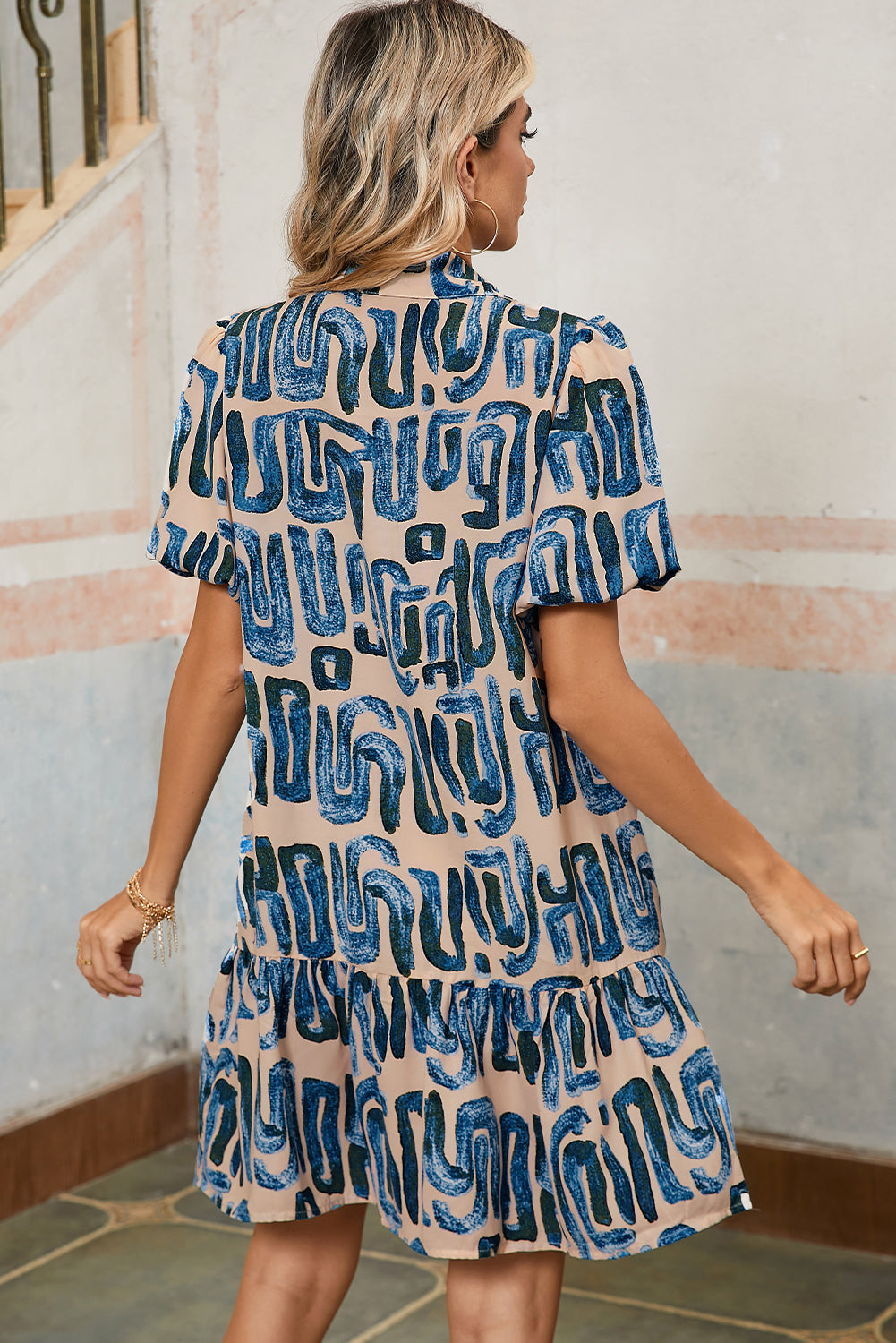 Beige Abstract Boho Dress