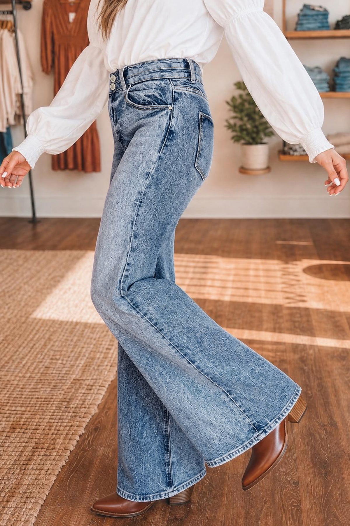 Beau Blue Acid Wash Flare Jeans