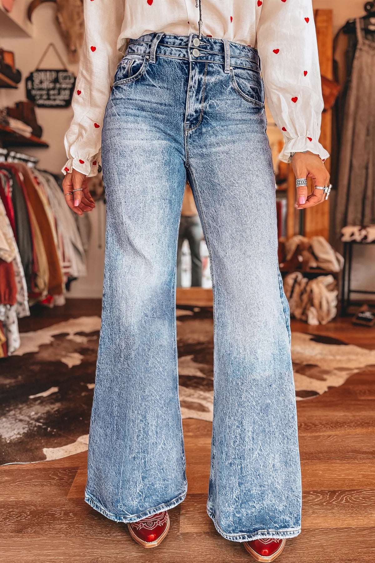Beau Blue Acid Wash Flare Jeans