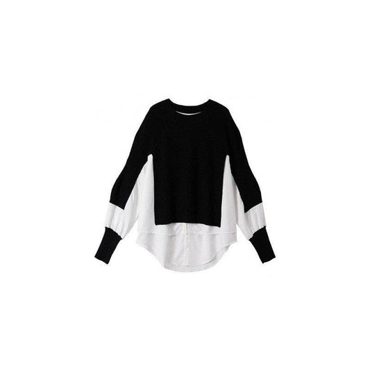 Long Sleeve Crewneck Patchwork Fake-Two Pullover Sweater
