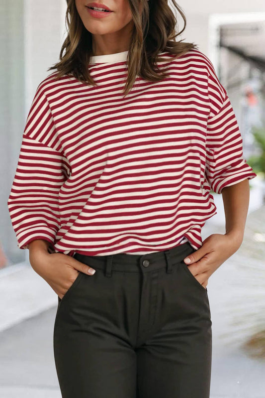 Bow Back Stripe Cutout Drop Shoulder Shirt | S-XL
