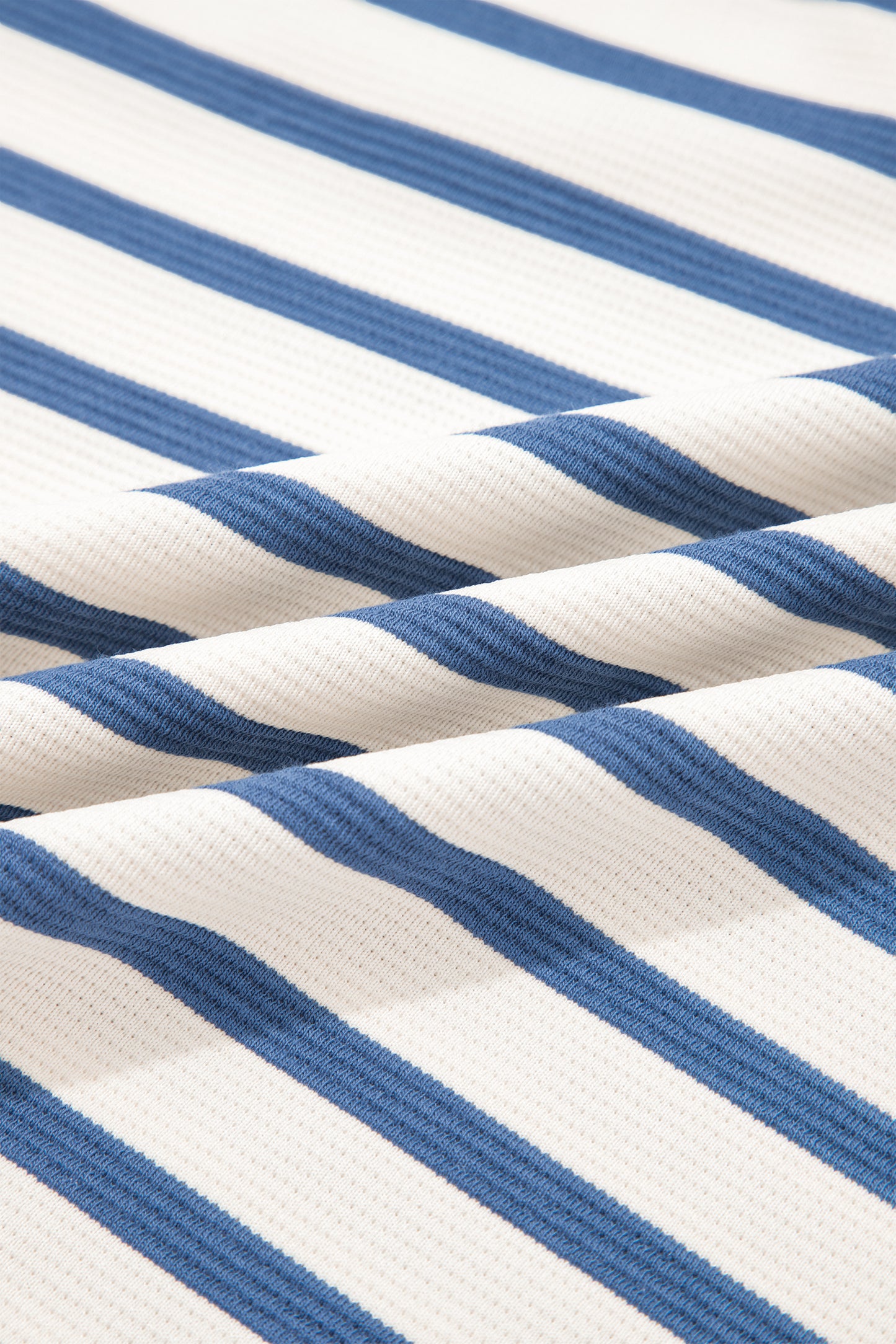 Blue Stripe  Color Block Polo Collar Blouse