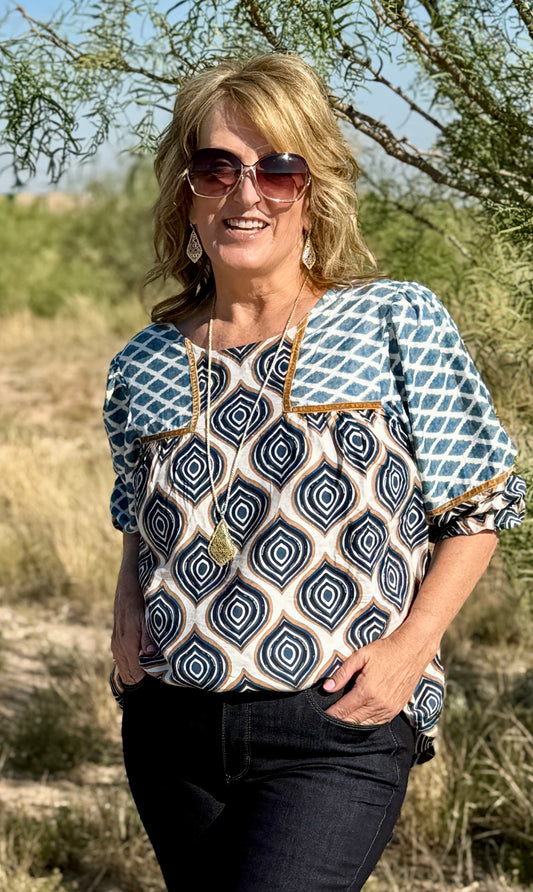 UMGEE-Retro Geometric Print Shirt