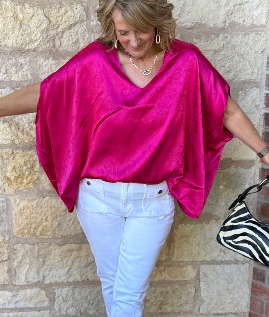 UMGEE-Satin V-Neck Blouse