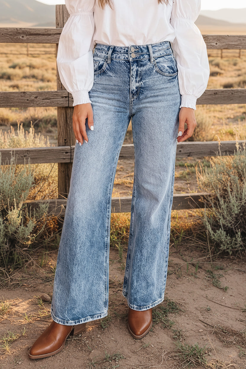 Beau Blue Acid Wash Flare Jeans