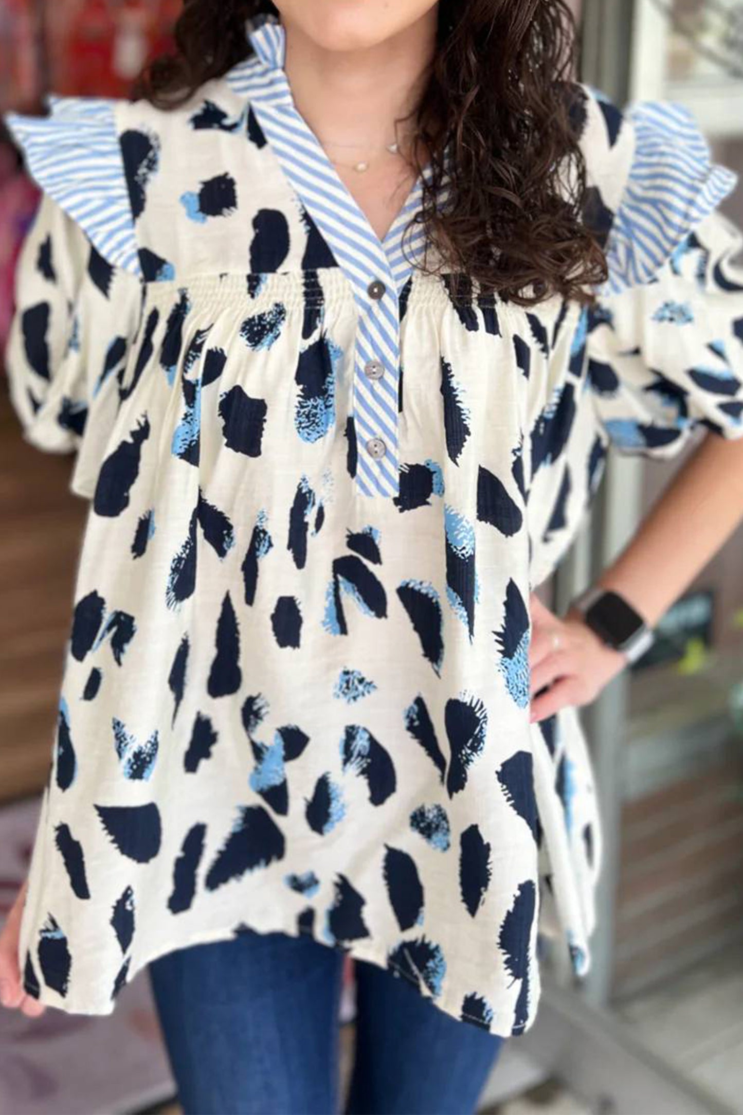 Beige Abstract Animal Blouse